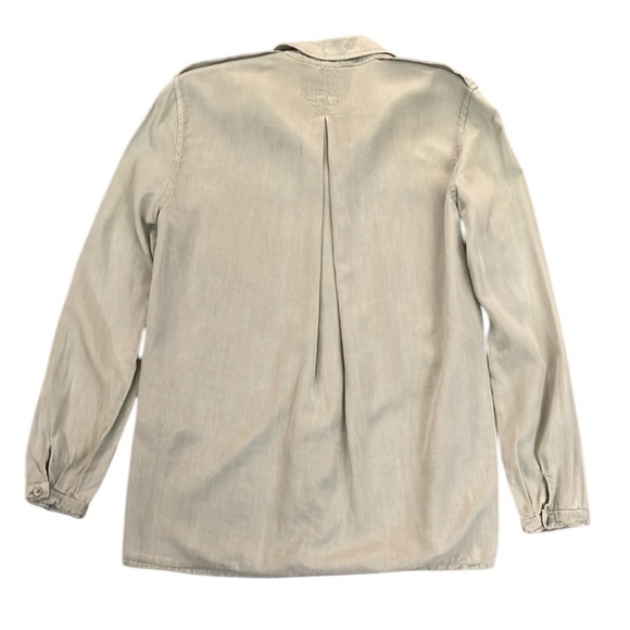 Zara Western Shirt Crystal Fringe Button Front Long  Sleeve Sage Green Small - Picture 9 of 10